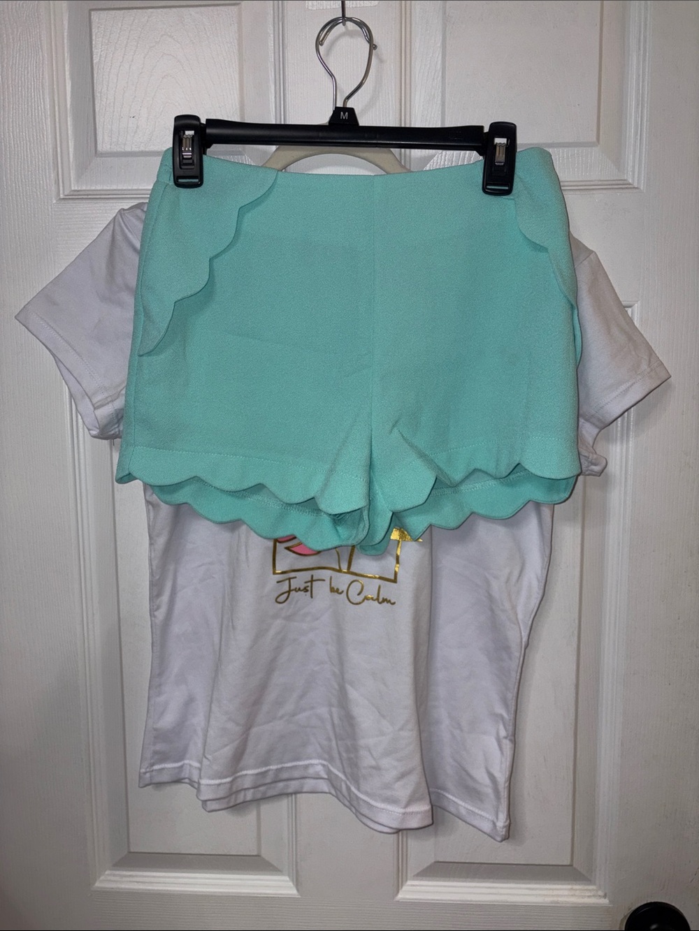 Women's Scalloped Hem Mint Shorts and top .